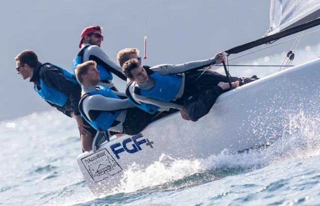 Hungarian guys on board FGF SAILING TEAM with Robert Bakoczy helming scored the first bullet of the day in Luino - 2017 Melges 24 European Sailing Series © IM24CA/ZGN