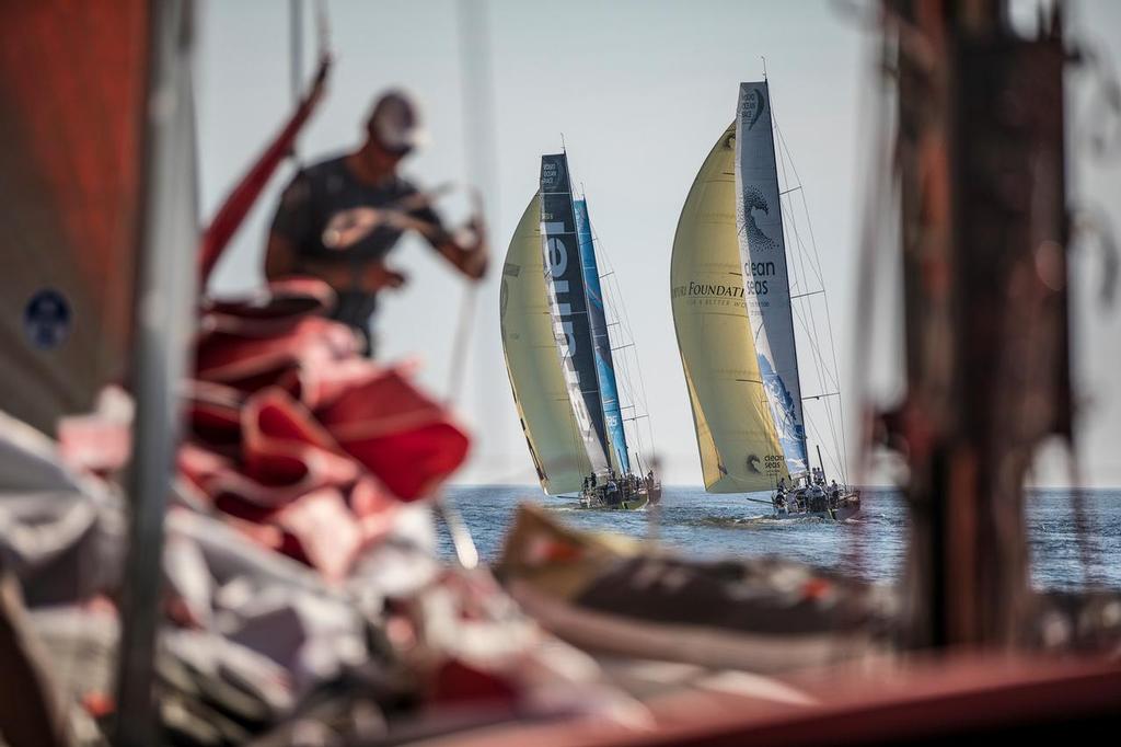Prologue start on-board Dongfeng. Dongfeng has a bad start and sails in the back of the fleet.Photo by Jeremie Lecaudey. 08 October, 2017 © Volvo Ocean Race http://www.volvooceanrace.com