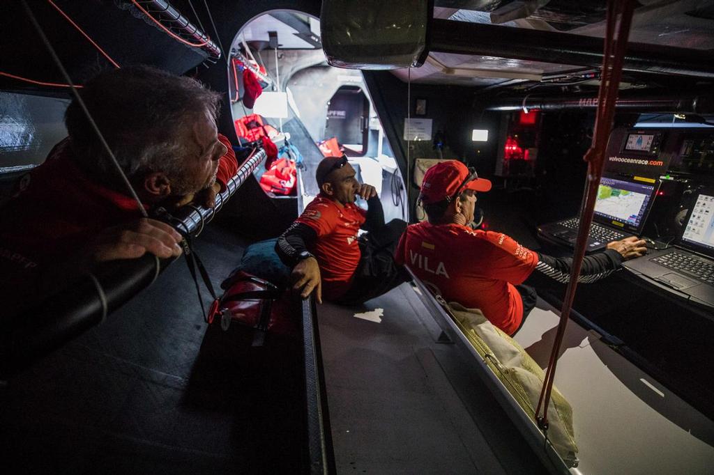 Leg Zero, Prologue, Tuesday Oct. 10  Position Report on-board MAPFRE. Photo by Jen Edney/Volvo Ocean Race. 10 October, 2017 photo copyright Volvo Ocean Race http://www.volvooceanrace.com taken at  and featuring the  class