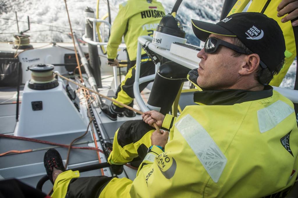 Leg 01, Alicante to Lisbon, start on board Brunel. Wet and windy start in Alicante. Photo by Martin Keruzore/Volvo Ocean Race. 22 October, 2017 photo copyright  Martin Keruzore / Volvo Ocean Race taken at  and featuring the  class
