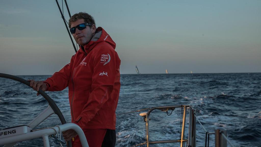 Charles being chased as Dongfeng lead leg 1. Photo by Rich Edwards. 22 October, 2017 photo copyright  Rich Edwards / Volvo Ocean Race taken at  and featuring the  class