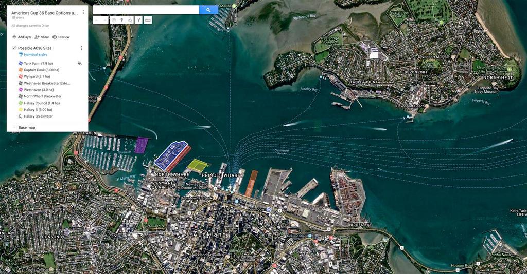 Auckland America's Cup four options - for 30,000sq metres. Image created by Mike Leyland © SW