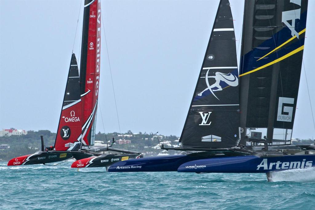 Emirates Team New Zealand and Artemis Racing at the end of Leg 4, Race 4 - Challenger Final, Day  2 - 35th America's Cup - Day 15 - Bermuda  June 11, 2017 photo copyright Richard Gladwell www.photosport.co.nz taken at  and featuring the  class
