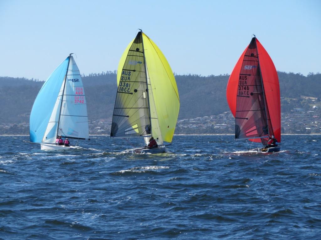 SB20s running down wind, from left, Fire of Athena (Clare Brown), Cook Your Own Dinner (Jill Abel) and Karabos (Nick Rogers). - SB20 Worlds photo copyright Michelley Denney taken at  and featuring the  class