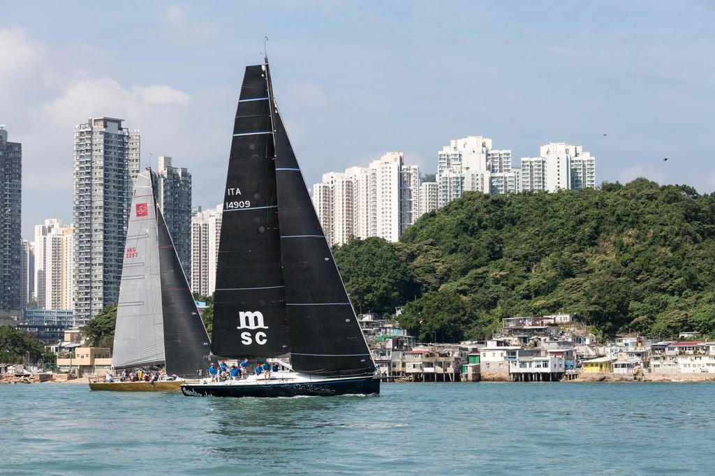 Mascalzone Latino leads Free Fire out through Lei Yue Mun at the start of the 2017 Volvo Hong Kong to Vietnam Race. photo copyright  RHKYC/Guy Nowell http://www.guynowell.com/ taken at  and featuring the  class