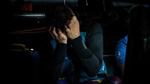 Leg 1, Day 5 – Alicante to Lisbon, onboard team AkzoNobel. Dutch Skipper Simeon Tienpont gets the latest position reports from Race Control – Volvo Ocean Race photo copyright  Konrad Frost / Volvo Ocean Race taken at  and featuring the  class