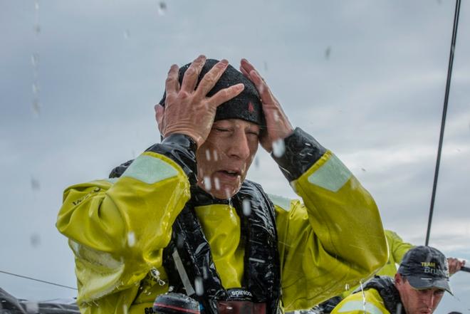 Leg 2, Lisbon to Cape Town, Abby Ehler ducks for cover! – Volvo Ocean Race ©  Rich Edwards / Volvo Ocean Race