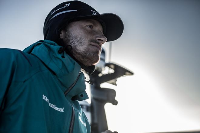 Day 14, Leg 2, Lisbon to Cape Town, on board AkzoNobel. Nicolai Sehested at the helm for first light – Volvo Ocean Race ©  James Blake / Volvo Ocean Race