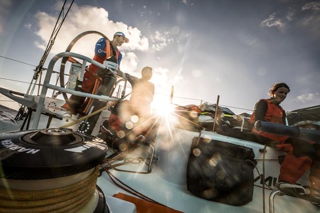 Day 12, Leg 2, Lisbon to Cape Town, on board Vestas 11th Hour. Charlie Enright and Mark Towill pushing the boat faster as they can this morning – Volvo Ocean Race ©  Martin Keruzore / Volvo Ocean Race