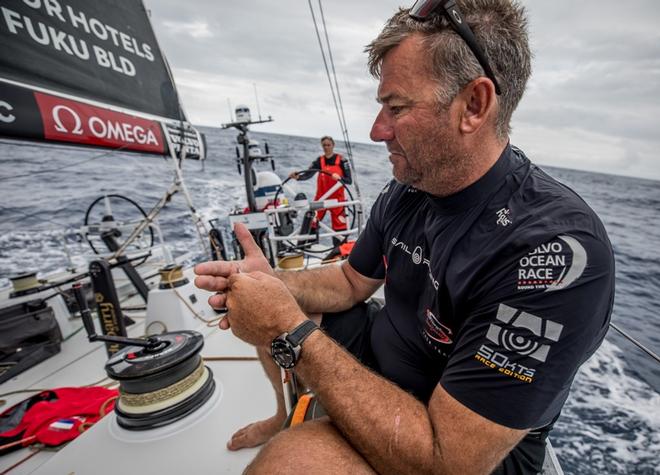Day 8, Leg 2, Lisbon to Cape Town, David Witt repairs his hands on board Sun Hung Kai/Scallywag – Volvo Ocean Race ©  Konrad Frost / Volvo Ocean Race
