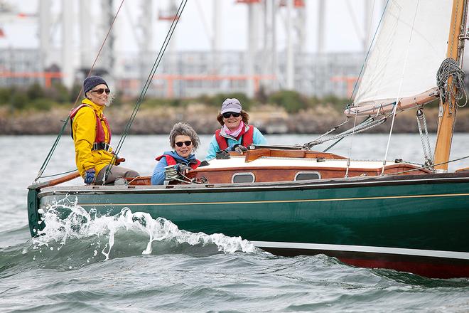 Anne Batson(Skipper) and crew having fun on the way to R4 in the first race of day two. - Classic Yacht Association of Australia Cup Regatta © Alex McKinnon