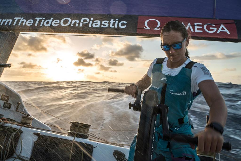 Leg 02, Lisbon to Cape Town, day 9,  on board AkzoNobel. Emily Nagel- the youngest female sailor in the volvo on the eve of her first equator crossing. Volvo Ocean Race. 13 November, 2017. ©  James Blake / Volvo Ocean Race