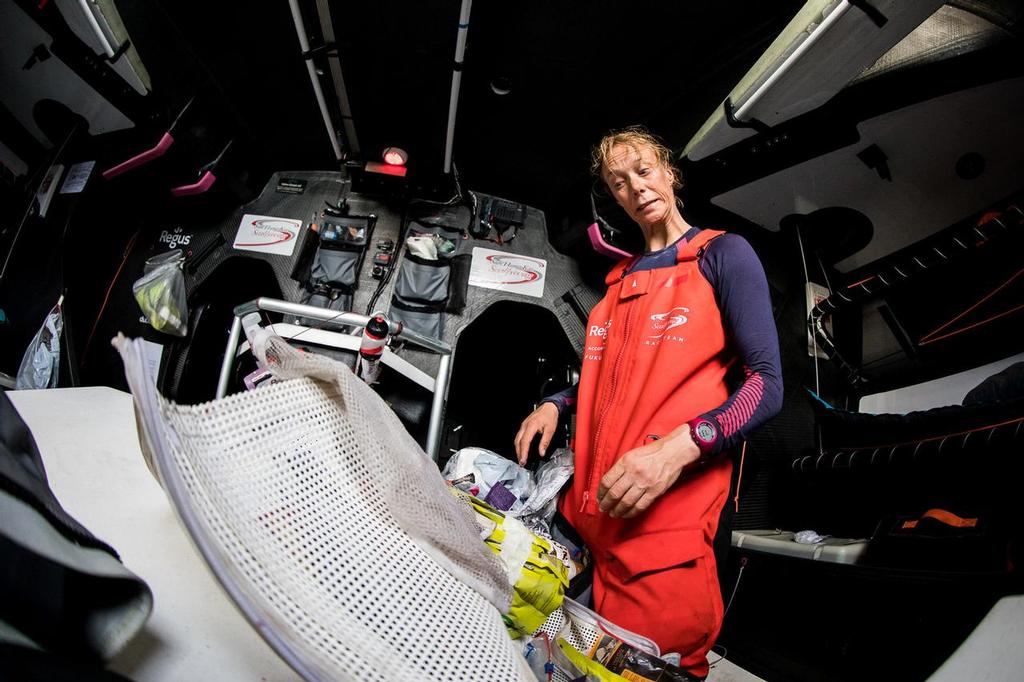 Leg 02, Lisbon to Cape Town, Day 14 What do I have for breakfast? Annemieke Bes on board Sun Hung Kai/Scallywag. Photo by Konrad Frost/Volvo Ocean Race. 18 November, 2017. photo copyright  Konrad Frost / Volvo Ocean Race taken at  and featuring the  class