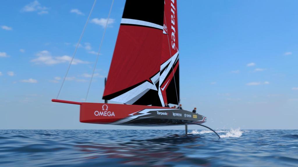 The new AC75 monohull will run a three ballasted foiling system - a concept that has not previously been seen. © Emirates Team New Zealand http://www.etnzblog.com