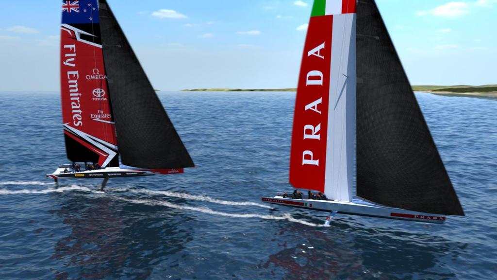 Computer graphic of the foiling monohull to be used in the 36th America&rsquo;s Cup photo copyright Emirates Team New Zealand http://www.etnzblog.com taken at  and featuring the  class