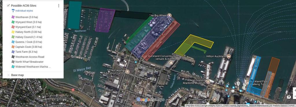 Revised view of Auckland America’s Cup four options - for 30,000sq metres of space for the teams. photo copyright Mike Leyland taken at  and featuring the  class