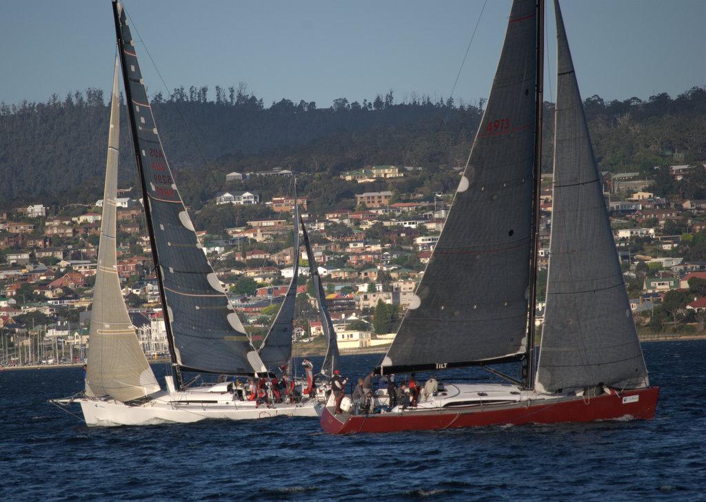 Line honours rivals Oskana (left) and Tilt passing before the start. photo copyright  Peter Campbell taken at  and featuring the  class