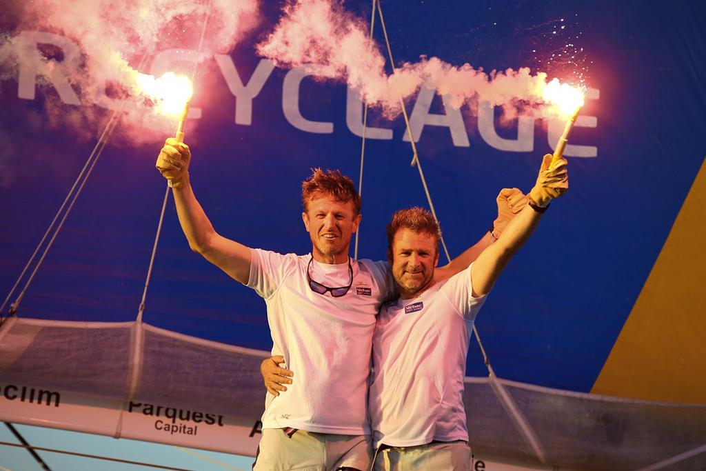 Jean-Pierre DICK and Yann Eliès, winners of the 2017 Transat Jacques Vabre ©  Jean-Marie Liot / TJV2017
