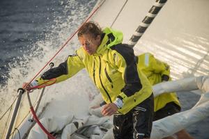 Day 8, Leg 2, Lisbon to Cape Town, Annie Lush on the foredeck with waves crashing – Volvo Ocean Race photo copyright  Rich Edwards / Volvo Ocean Race taken at  and featuring the  class