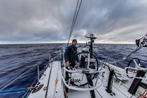 Day 14, Leg 2, Lisbon to Cape Town, Luke Parkinson early session on the wheel on board Sun Hung Kai/Scallywag – Volvo Ocean Race photo copyright  Konrad Frost / Volvo Ocean Race taken at  and featuring the  class