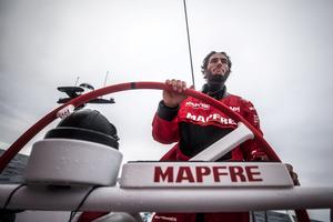 Day 18, Leg 2, Lisbon to Cape Town, on board MAPFRE, Blair Tuke stearing. 22 November, 2017 – Volvo Ocean Race photo copyright  Ugo Fonolla / Volvo Ocean Race taken at  and featuring the  class