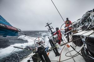 Day 17, Leg 2, Lisbon to Cape Town, on board Vestas 11th Hour. Wet and windy condition, heading East to Cape Town. 21 November, 2017 – Volvo Ocean Race photo copyright  Martin Keruzore / Volvo Ocean Race taken at  and featuring the  class