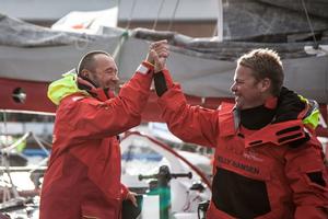 Lalou Roucayrol and Alex Pella, winners of the Transat Jacques Vabre in the Multi50 class photo copyright  Vincent Olivaud / Team Arkema Lalou Multi taken at  and featuring the  class
