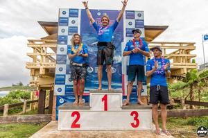 Pro Men's podium. 1st Morgan Noireaux. 2nd Bernd Roediger. 3rd Kevin Pritchard. 4th Camille Juban – Aloha Classic photo copyright  Si Crowther / IWT taken at  and featuring the  class
