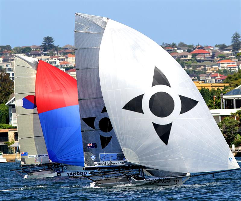 Noakes Youth leads Yandoo to the wing mark on day 5 of the 18ft Skiff JJ Giltinan Trophy photo copyright Frank Quealey taken at Australian 18 Footers League and featuring the 18ft Skiff class