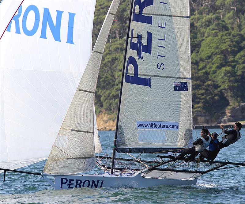 Peroni came from a long way back to finish sixth, less than teo minutes from the winner on day 5 of the 18ft Skiff JJ Giltinan Trophy photo copyright Frank Quealey taken at Australian 18 Footers League and featuring the 18ft Skiff class
