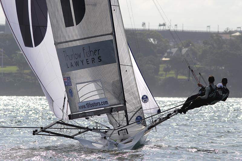 Thurlow Fisher Lawyers, third today and fifth overall in the 18ft Skiff JJ Giltinan Trophy - photo © Frank Quealey