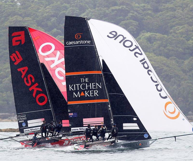 Asko Appliances and The Kitchen Maker-Caesarstone side by side to the bottom mark during the 18ft Skiff Queen of the Harbour photo copyright Frank Quealey taken at Australian 18 Footers League and featuring the 18ft Skiff class
