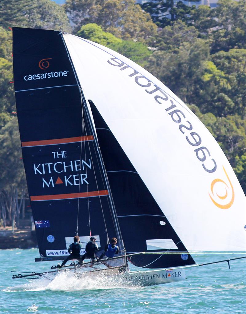The Kitchen Maker-Caesarstone recovered well after after being well back early in race 1 of the 18ft Skiff Club Championship on Sydney Harbour photo copyright Frank Quealey taken at Australian 18 Footers League and featuring the 18ft Skiff class
