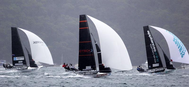 Typical spinnaker action on the first run to Obelisk in race 1 of the 2020 18ft Skiff JJ Giltinan Championship photo copyright Frank Quealey taken at Australian 18 Footers League and featuring the 18ft Skiff class