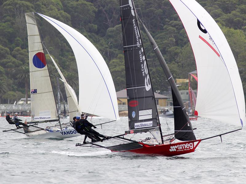 Smeg and Yandoo on the first spinnaker run to Obelisk in race 2 of the 2020 18ft Skiff JJ Giltinan Championship photo copyright Frank Quealey taken at Australian 18 Footers League and featuring the 18ft Skiff class