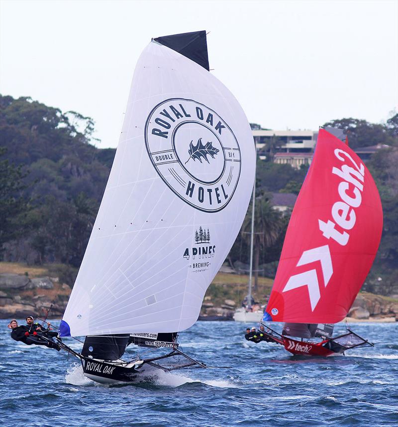 18ft Skiff Spring Championship: The Oak Double Bay-4 Pines leads tech2 home in Race 1 photo copyright Frank Quealey taken at Australian 18 Footers League and featuring the 18ft Skiff class