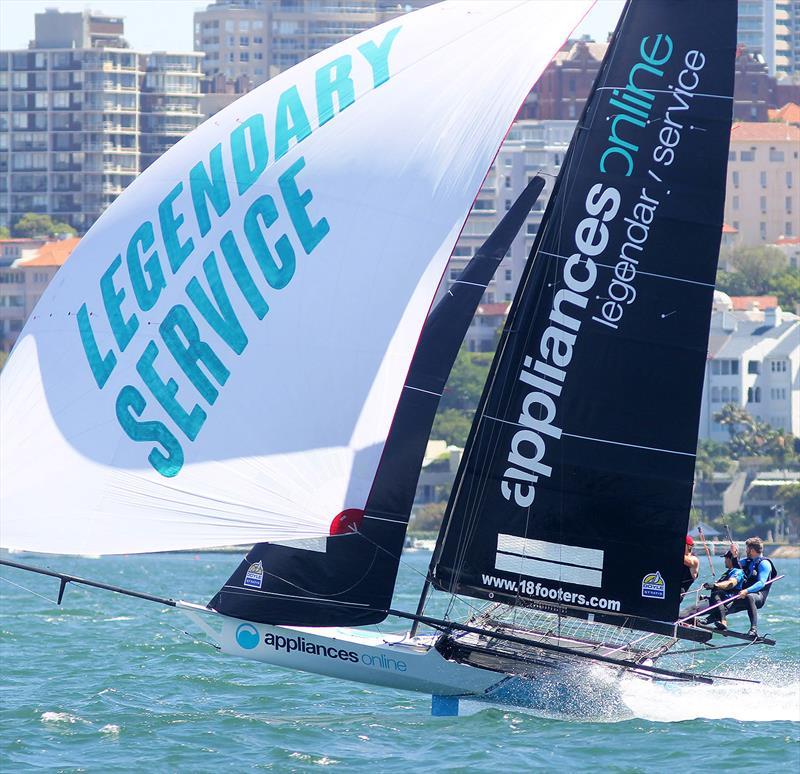 Appliancesonline was always in the leading group during 18ft Skiff NSW Championship Race 3 photo copyright Frank Quealey taken at Australian 18 Footers League and featuring the 18ft Skiff class