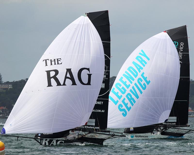 18ft Skiff JJ Giltinan Championship day 4: Rag and Famish Hotel and Appliancesonline head for the finish line in Race 5 photo copyright Frank Quealey taken at Australian 18 Footers League and featuring the 18ft Skiff class