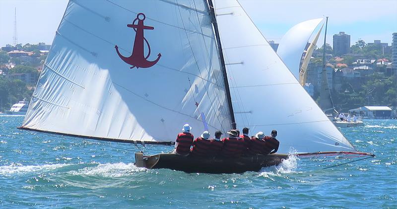 Yendys powering to windward under big rig in Race 1 - 18 Foot Skiff Australian Championship Regatta 2018 photo copyright SFS Volunteer, Adrienne Jackson taken at Sydney Flying Squadron and featuring the 18ft Skiff class