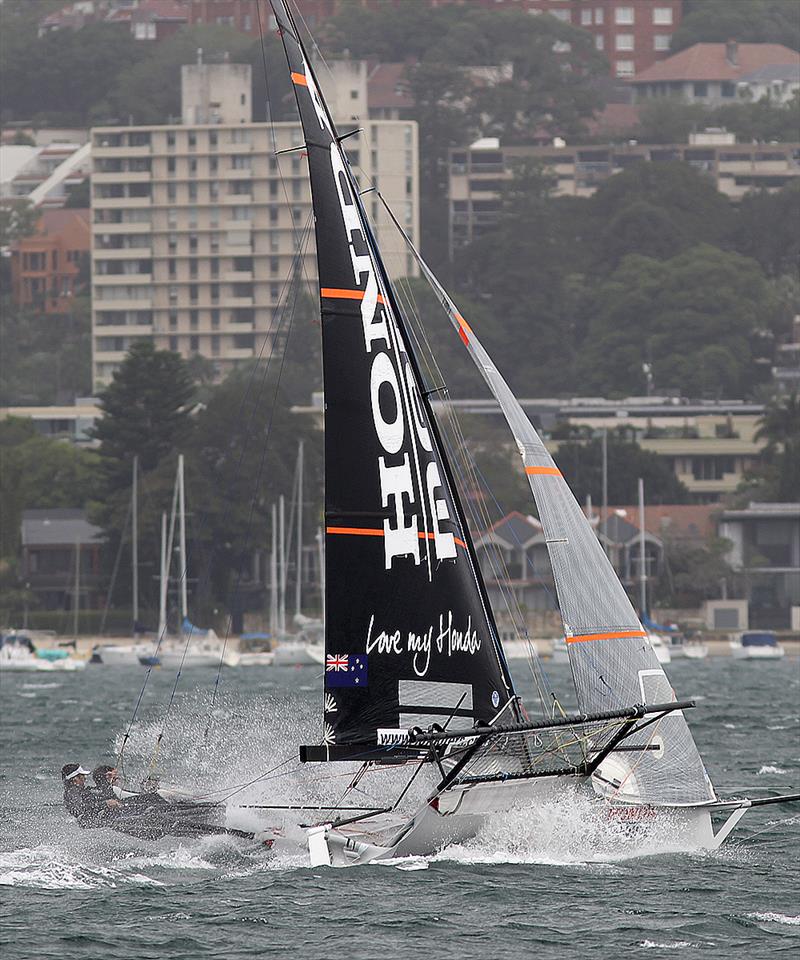 Honda Marine dominates the fleet on the work to the windward mark off Clark Island - Race 2, JJ Giltinan 18ft Skiff Championship, Sydney, March 4, 2018 photo copyright Frank Quealey taken at Australian 18 Footers League and featuring the 18ft Skiff class