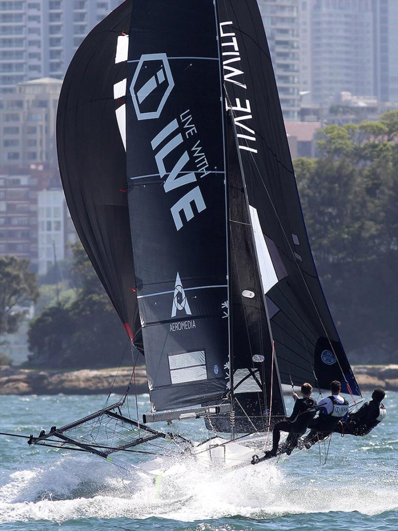 Ilve shows her boat speed on the run down the centre of Sydney Harbour in today's race - 18ft Skiff Australian Championship, Race 5 photo copyright Frank Quealey taken at Australian 18 Footers League and featuring the 18ft Skiff class