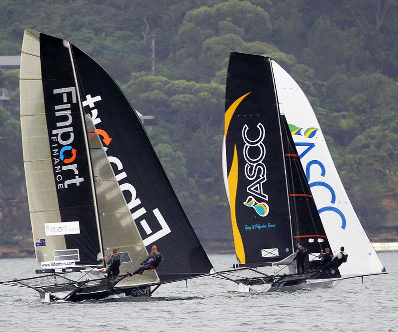 Battle for the lead on the second spinnaker run to Obelisk Bay - 2019 JJ Giltinan Championship photo copyright Frank Quealey taken at Australian 18 Footers League and featuring the 18ft Skiff class