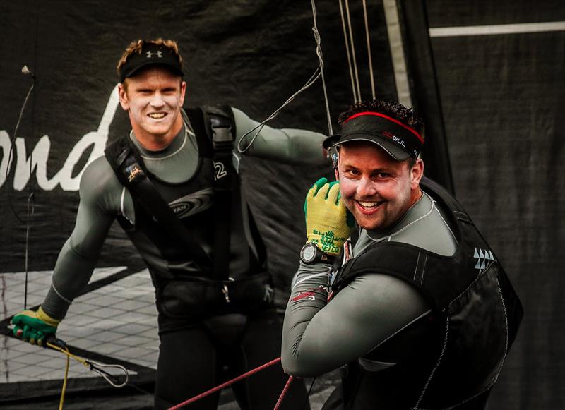 Matt Stevens and Brad Collins - Honda Marine - JJ Giltinan Championship - March 2019, Sydney Harbour photo copyright Michael Chittenden taken at Australian 18 Footers League and featuring the 18ft Skiff class