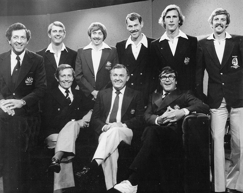 Alan Bond This is your Life back row Lto R Jim Hardy Phil Smidmore Steamer Peter Costello Joe Cooper Rob Brown sitting Warren Jones Alan Ben Bob photo copyright Frank Quealey taken at Australian 18 Footers League and featuring the 18ft Skiff class