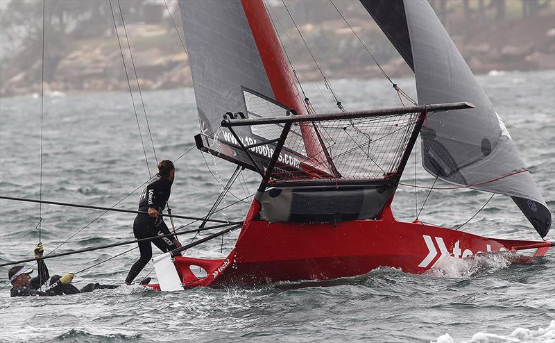 A moment at the bottom mark last season but the team recovered to win the national title photo copyright Frank Quealey taken at Australian 18 Footers League and featuring the 18ft Skiff class