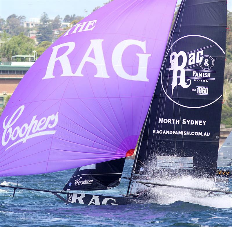 Rag and Famish Hotel, winner of Race 5 - 2021-22 NSW 18ft Skiff Championship photo copyright Frank Quealey taken at Australian 18 Footers League and featuring the 18ft Skiff class
