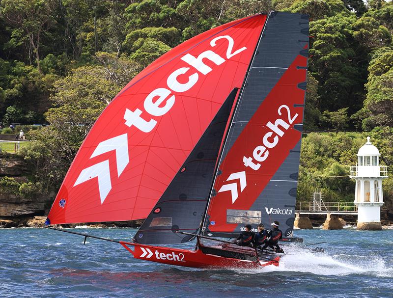 Tech2 below her best early in race 1 of the 100th 18ft Skiff Australian Championship photo copyright Michael Chittenden taken at Australian 18 Footers League and featuring the 18ft Skiff class