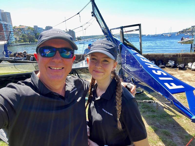 Richard and Jenna and the Fisher & Paykel 18 footer photo copyright Frank Quealey taken at Australian 18 Footers League and featuring the 18ft Skiff class