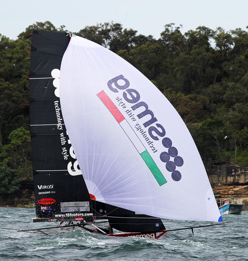 Smeg caught in a big chop on Sydney Harbour last Sunday - Spring Championship photo copyright Frank Quealey taken at Australian 18 Footers League and featuring the 18ft Skiff class