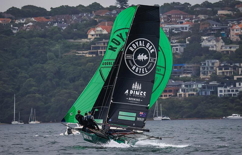 The Oak Double Bay-4 Pines on the way to 7th place in Race 1 of the championship - Winnings JJ Giltinan Championship photo copyright SailMedia taken at Australian 18 Footers League and featuring the 18ft Skiff class